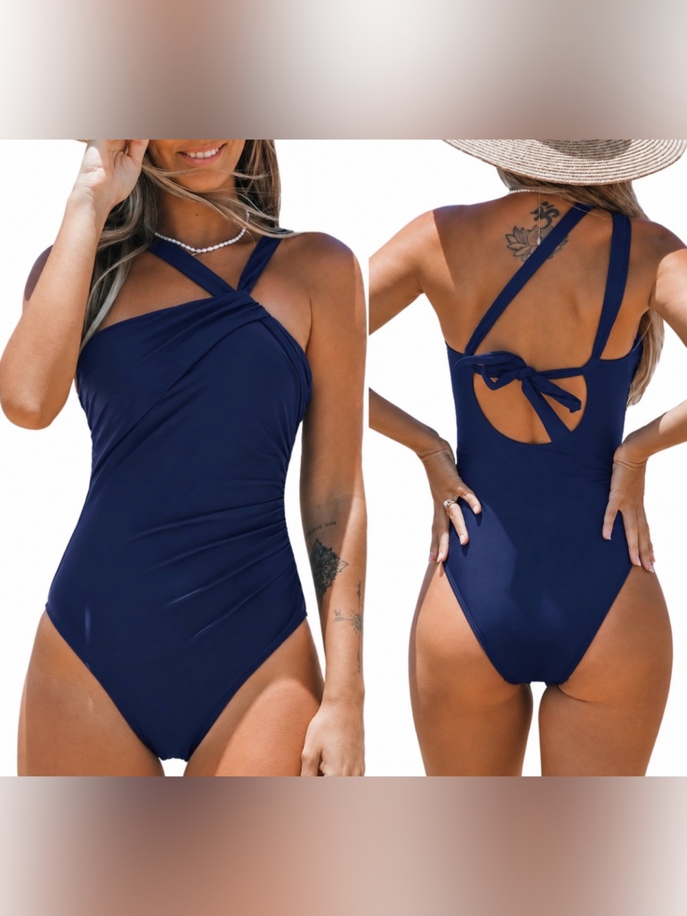 NWT Cupshe Navy Blue Asymmetrical Swimsuit with Tummy Control